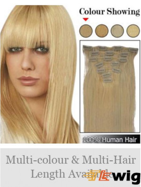 Trendy Blonde Straight Remy Human Hair Clip In Hair Extensions