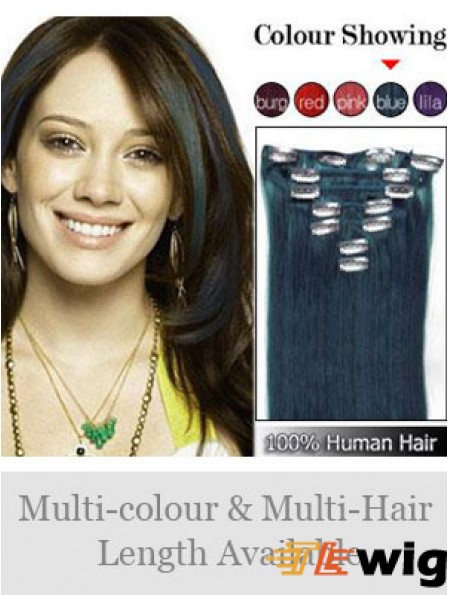 Clip In Human Hair Extensions Straight Style Black Color