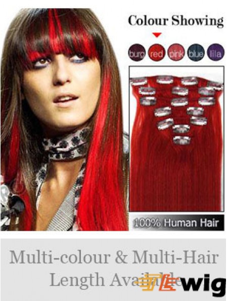 Top Red Straight Remy Human Hair Clip In Hair Extensions