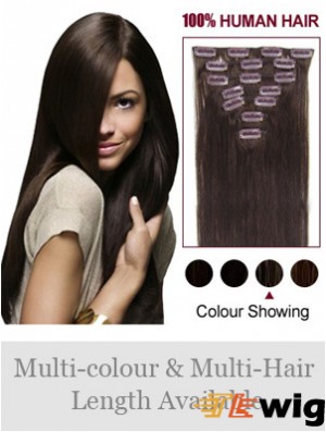 Clip In Human Hair Extensions Full Head Brown Color Straight Style