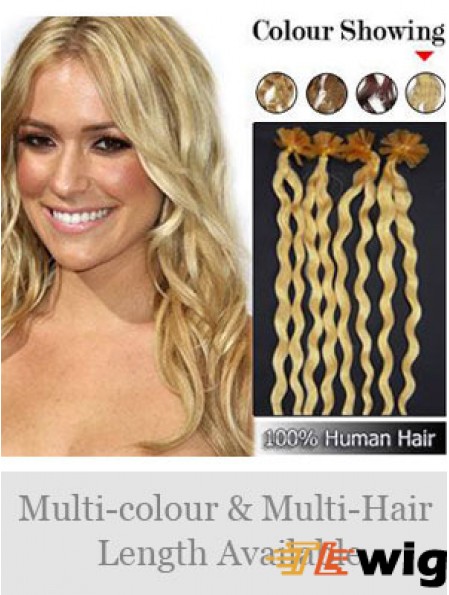 Blonde Curly Great Nail/U Tip Hair Extensions