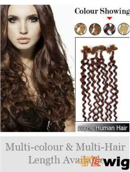 Auburn Curly Durable Nail/U Tip Hair Extensions