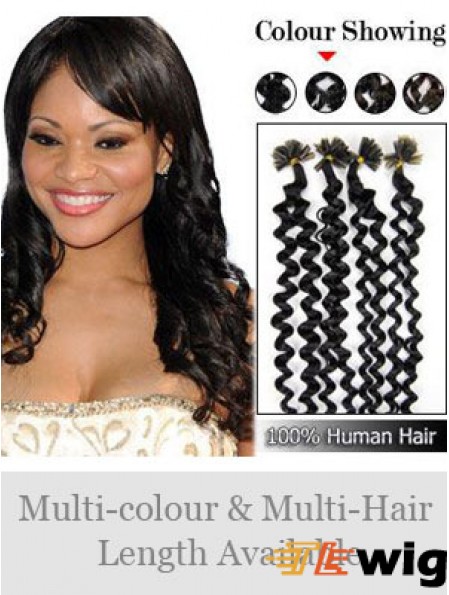 Black Curly Trendy Nail/U Tip Hair Extensions