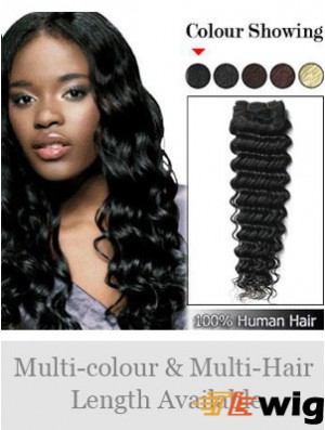 Wavy Remy Human Hair Black Designed Weft Extensions
