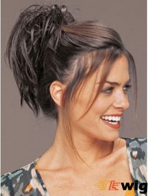 Clip On Hairpieces Short Hair With Synthetic Brown Color Straight Style