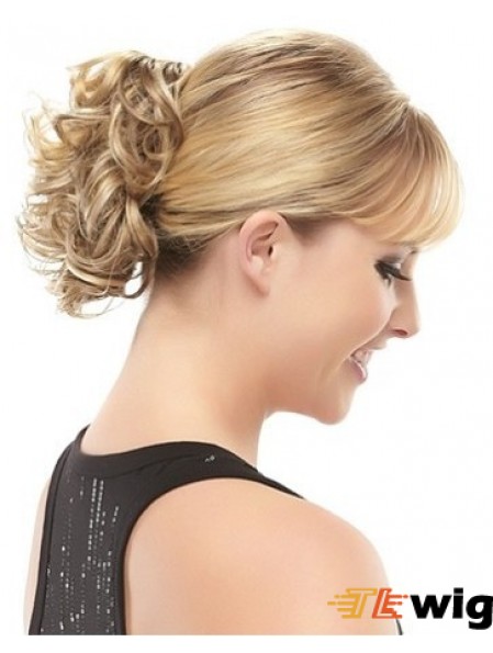 Blonde Clipin Hairpieces With Synthetic Short Length Curly Style