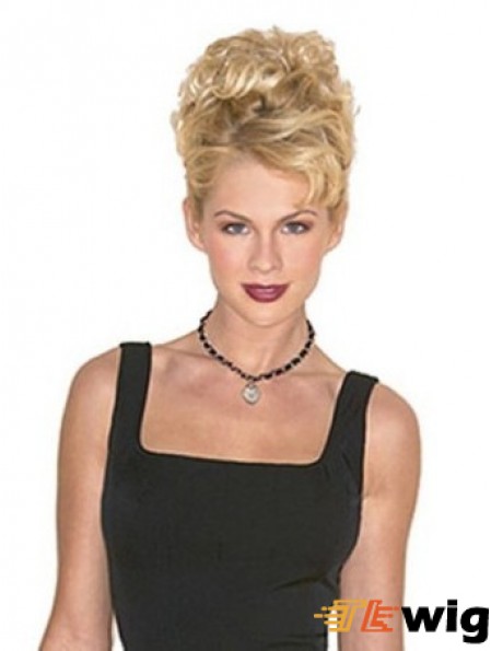 Hairpieces Clip On Blonde Color Short Length Curly Style