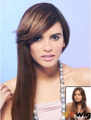 Synthetic Brown Clip On Fringe