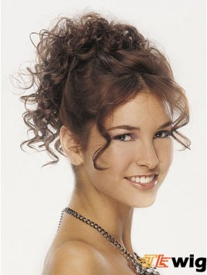 Clip On Hairpieces For Women Brown Color Curly Style With Synthetic
