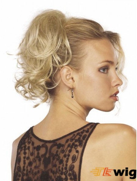 Cheap Clip In Hairpieces With Synthetic Blonde Color Wavy Style