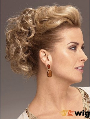Clip On Hairpieces With Synthetic Blonde Color Short Length Curly Style
