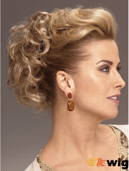 Clip On Hairpieces With Synthetic Blonde Color Short Length Curly Style